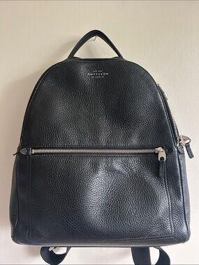 Smythson Black Pebbled Leather Backpack with Front Zip